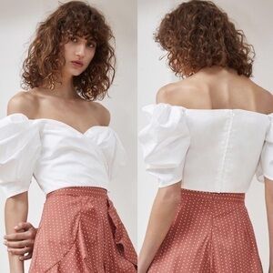 C/MEO Collective Lift Me Puff Sleeve White Crop Top